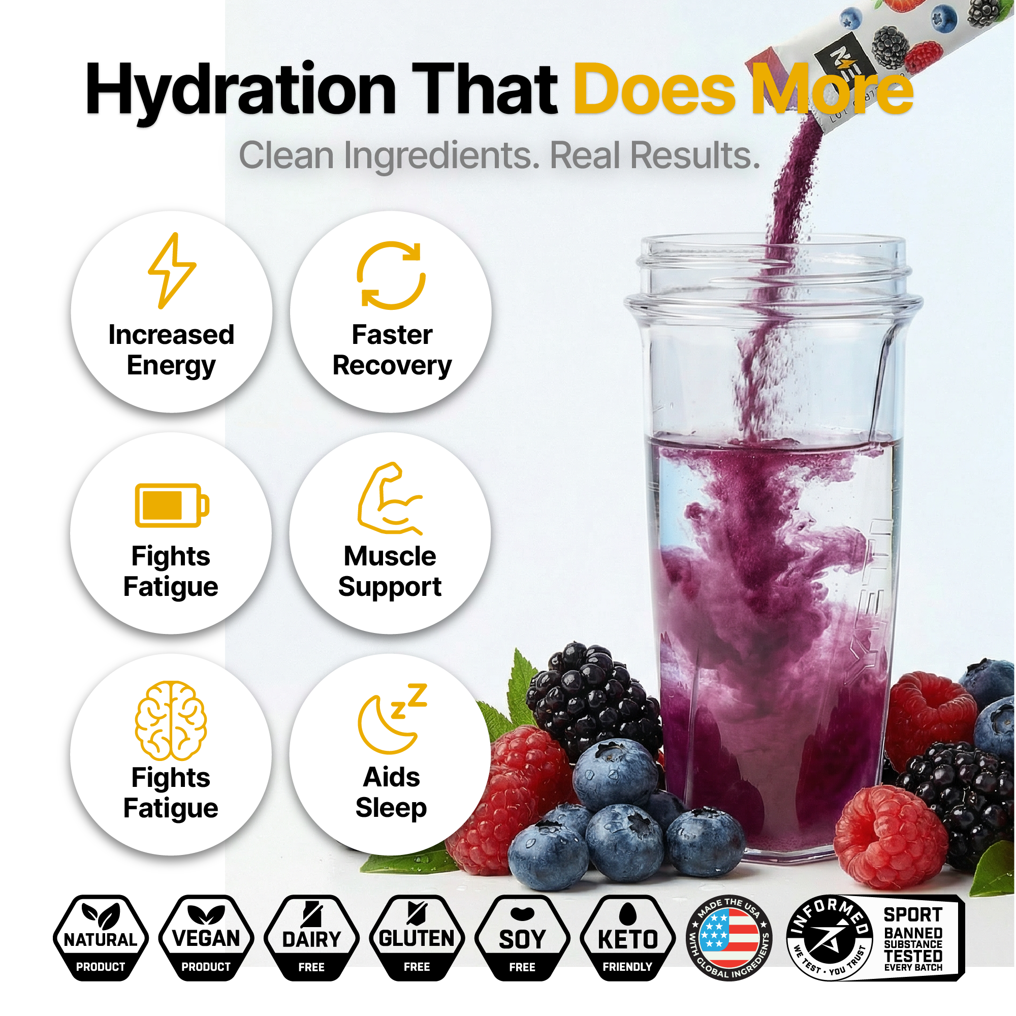 EN Hydration Drink Mix Mixed Berries – Nutrition facts, zero sugar formula #Flavor_Mixed Berries