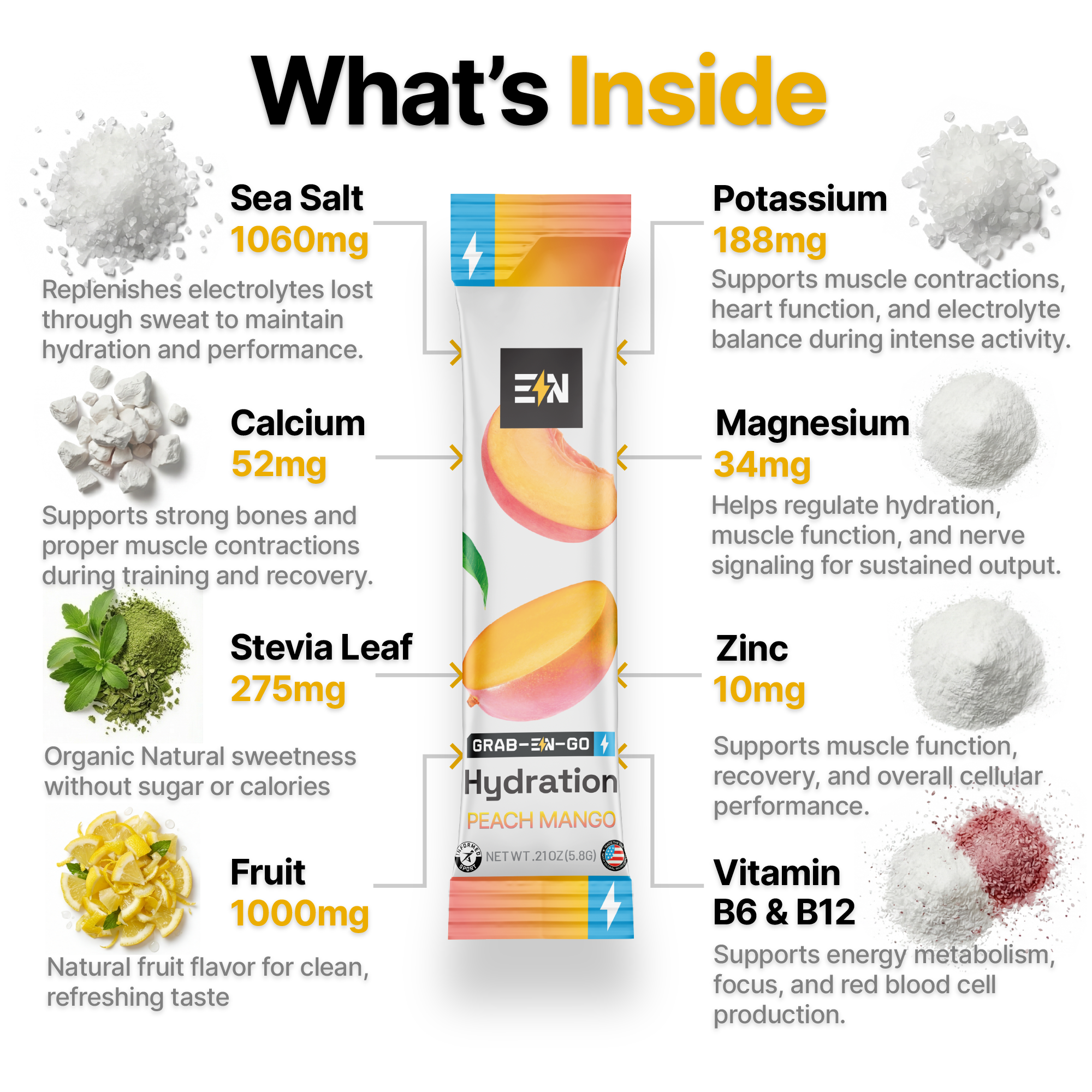 EN Hydration Drink Mix Peach Mango – Ingredients, zero sugar electrolytes #Flavor_Peach Mango