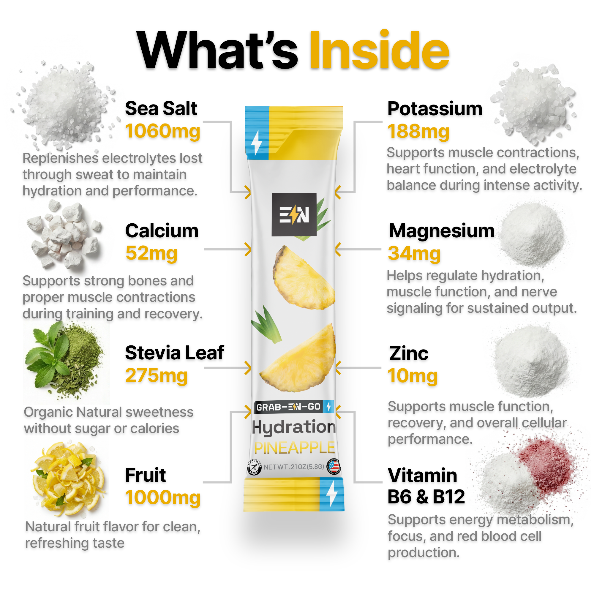 EN Hydration Drink Mix Pineapple – Ingredients, no artificial sweeteners #Flavor_Pineapple