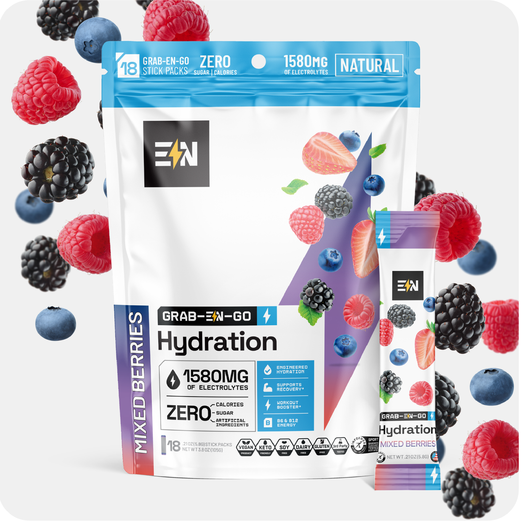 EN Hydration Drink Mix – Premium zero-sugar electrolyte powder stick packs, 5 flavors #Flavor_Mixed Berries