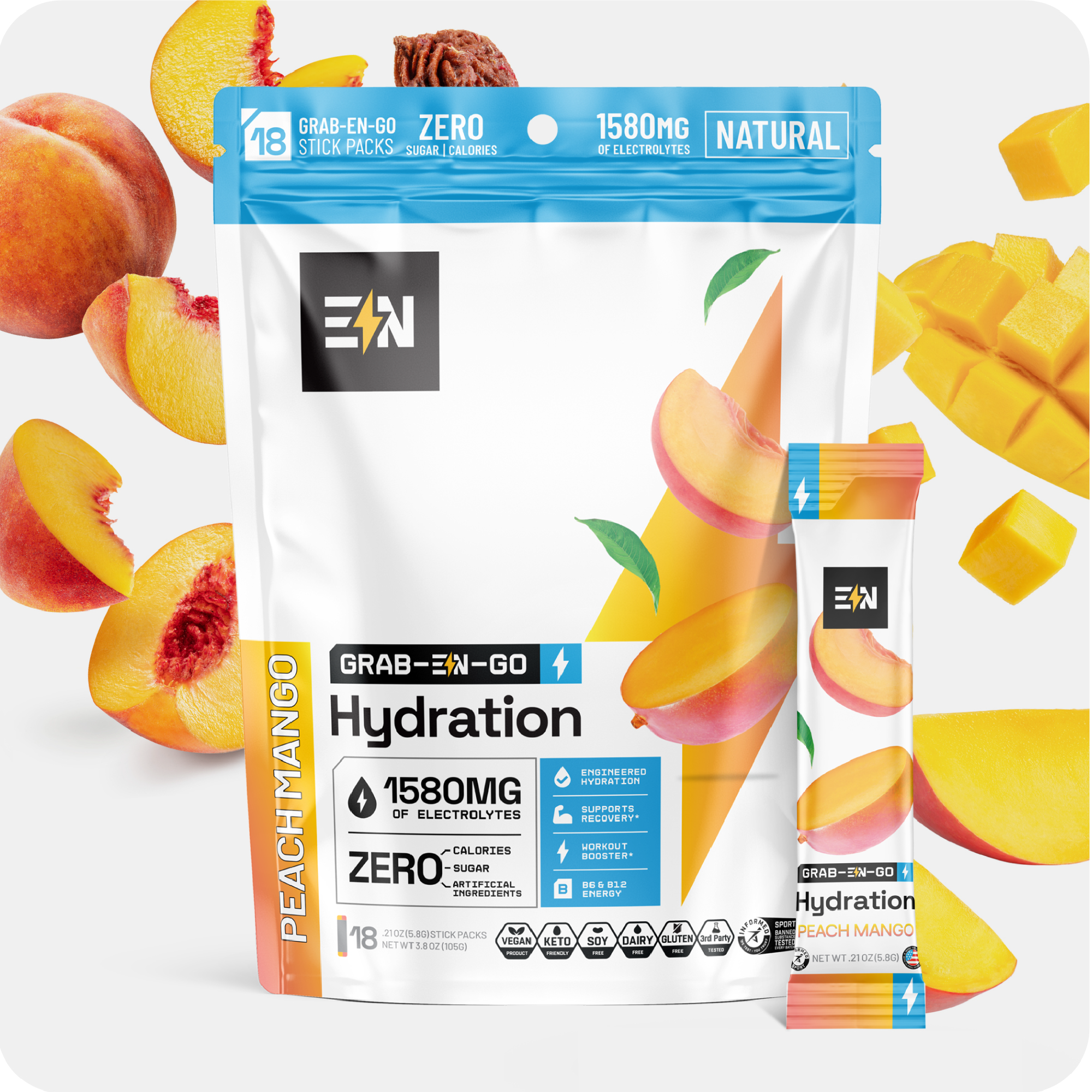 EN Hydration Drink Mix – Premium zero-sugar electrolyte powder stick packs, 5 flavors #Flavor_Peach Mango
