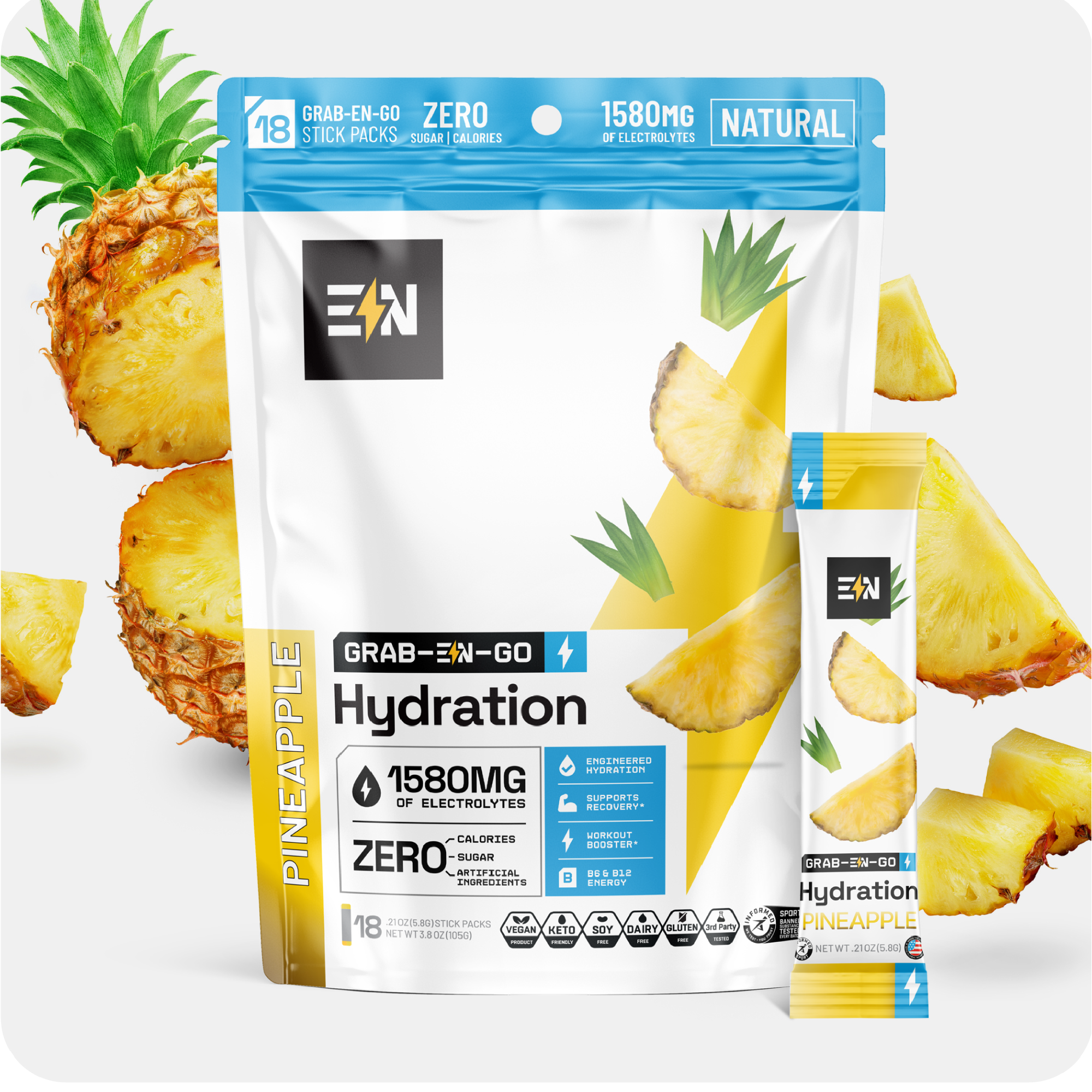 EN Hydration Drink Mix – Premium zero-sugar electrolyte powder stick packs, 5 flavors #Flavor_Pineapple