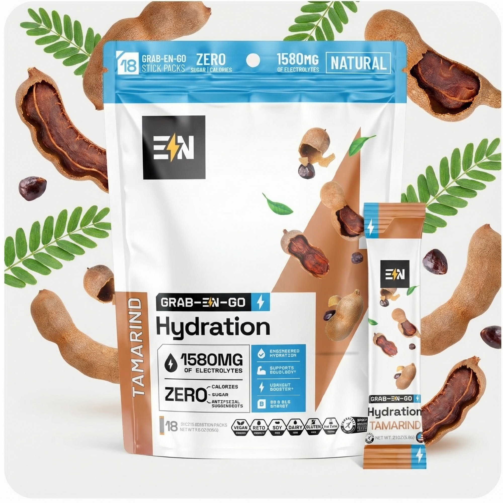 EN Hydration Drink Mix – Premium zero-sugar electrolyte powder stick packs, 5 flavors #Flavor_Tamarind