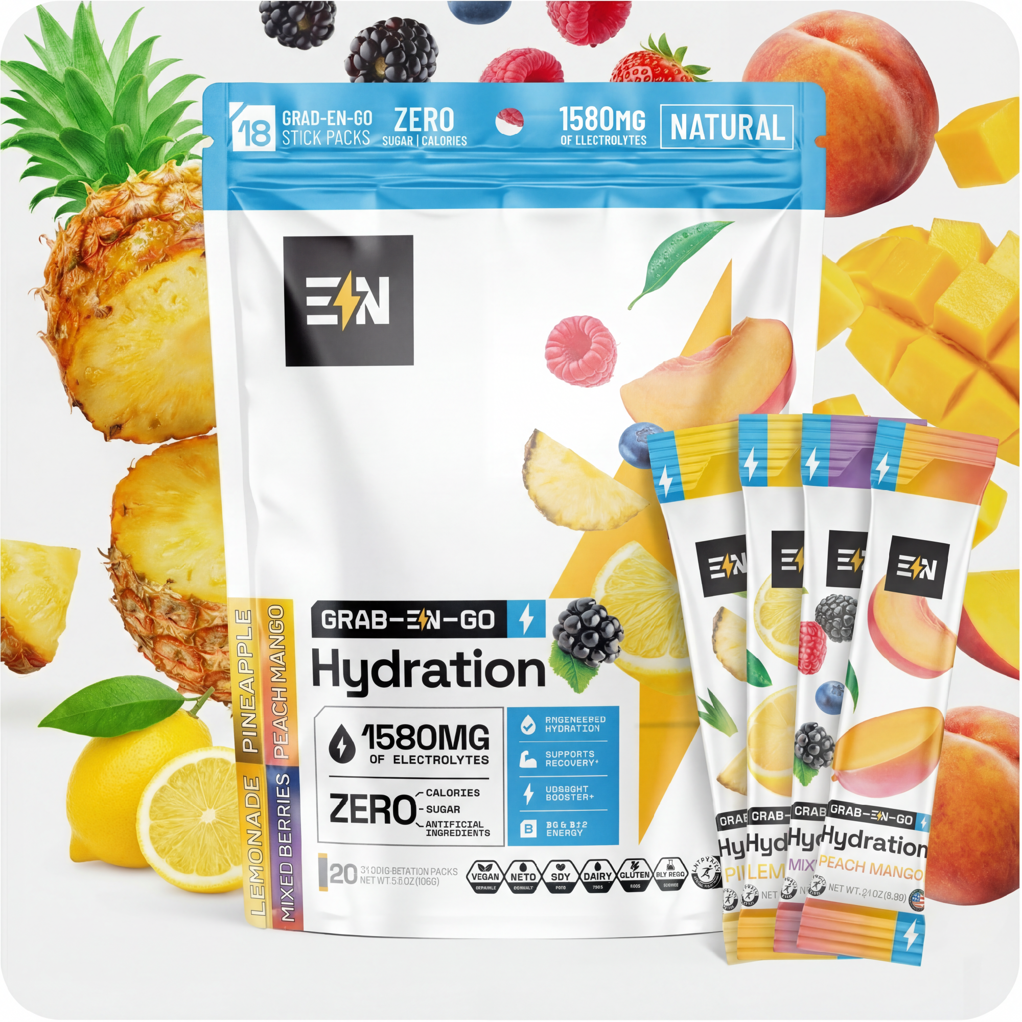 EN Hydration Drink Mix – Premium zero-sugar electrolyte powder stick packs, 5 flavors #Flavor_Variety Pack