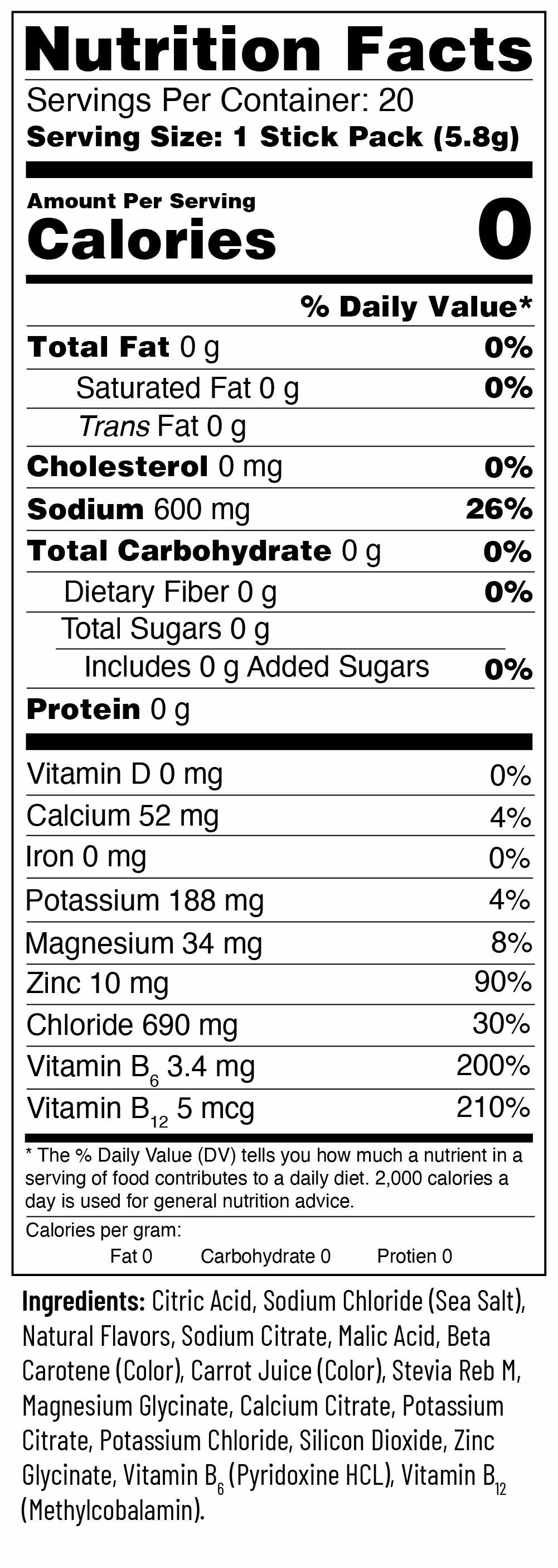 Nutrition facts for Tamarind / 20 Sticks | Display Box