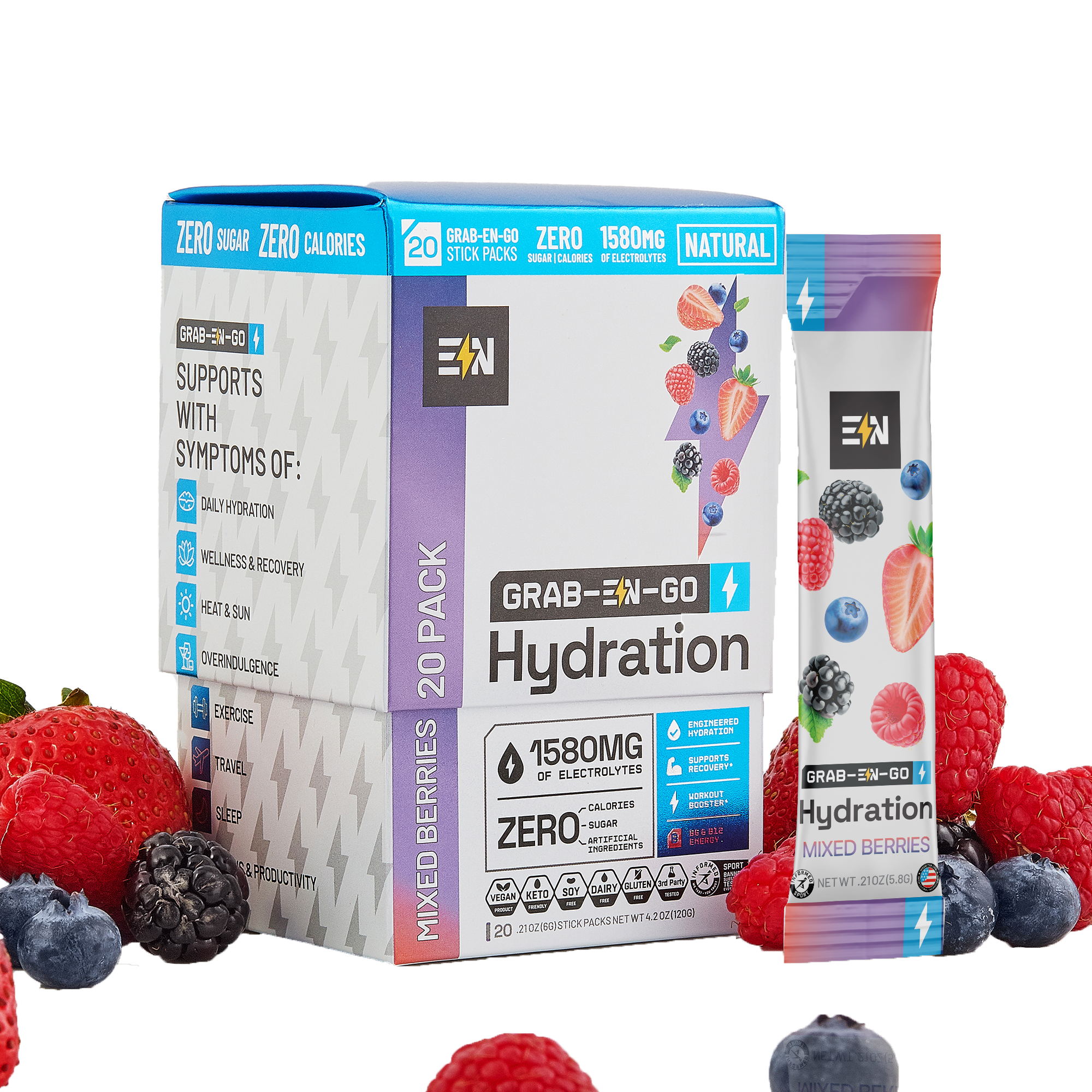 EN Hydration Drink Mix Mixed Berries 20-Stick Box – Premium electrolyte powder #Flavor_Mixed Berries