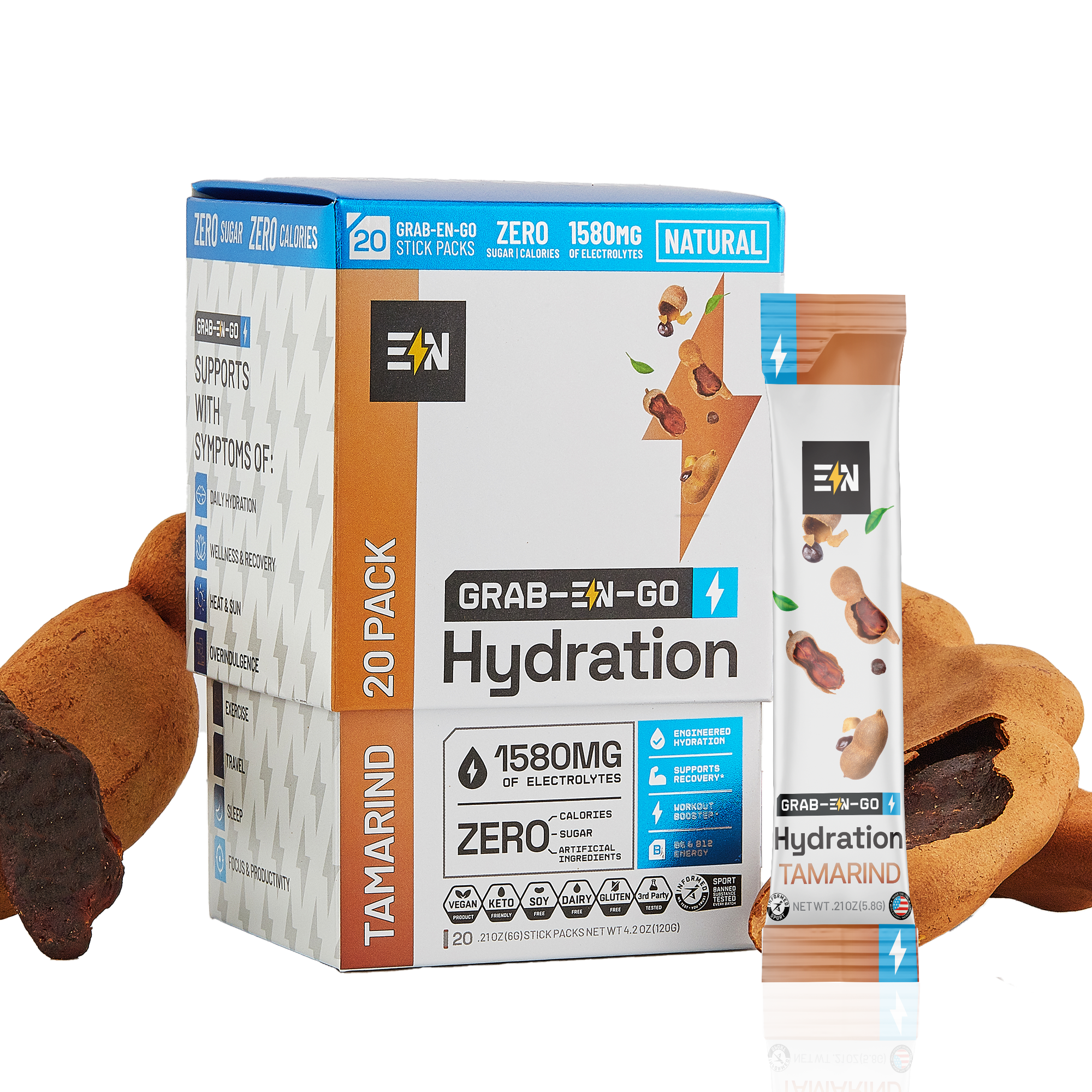 EN Hydration Drink Mix Tamarind 20-Stick Box – Zero sugar, no artificial ingredients #Flavor_Tamarind