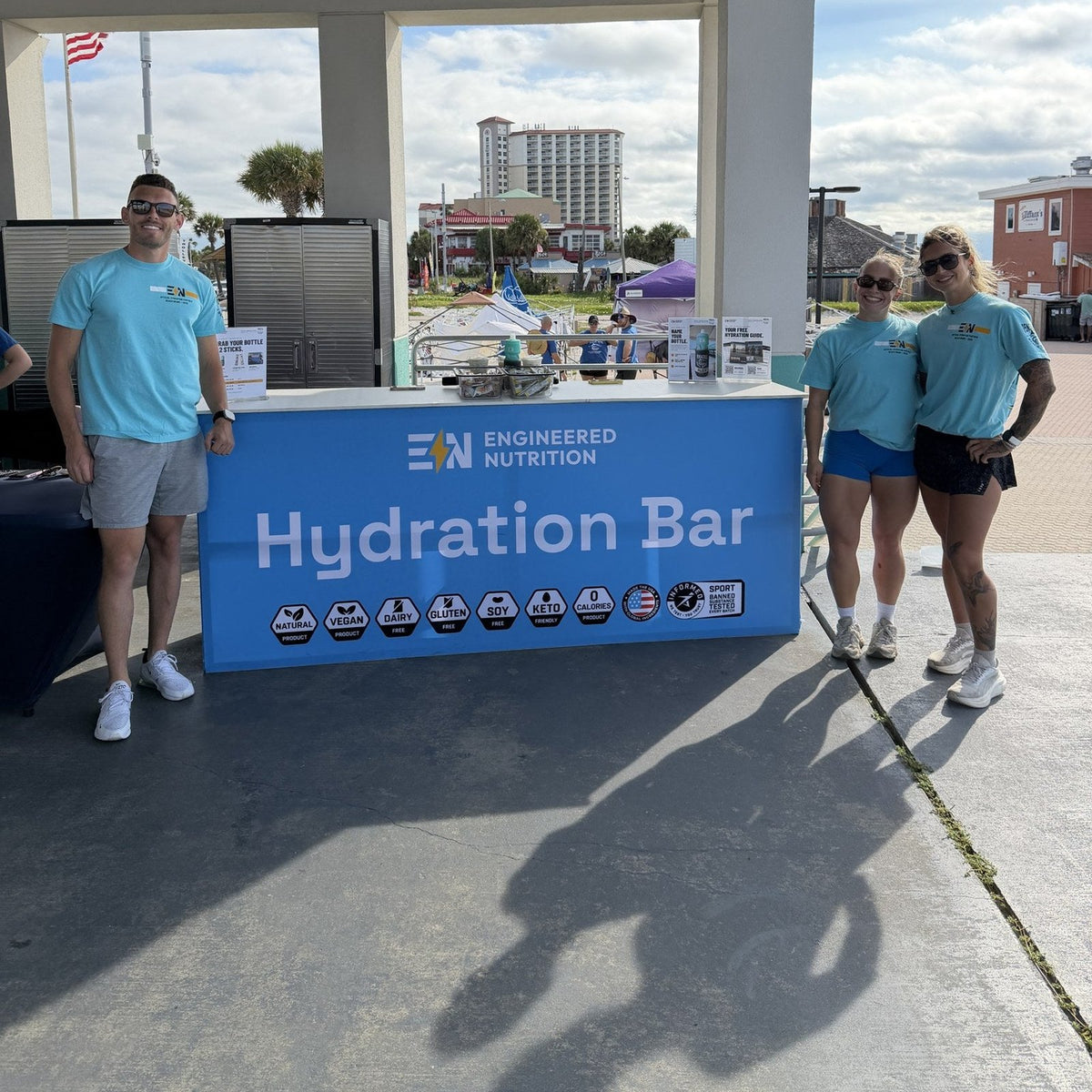 EN crew in Beach Brawl tees at the Hydration Bar