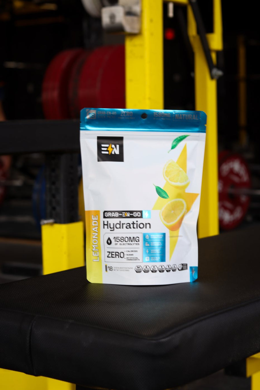 Engineered Nutrition Hydration bag on a gym bench