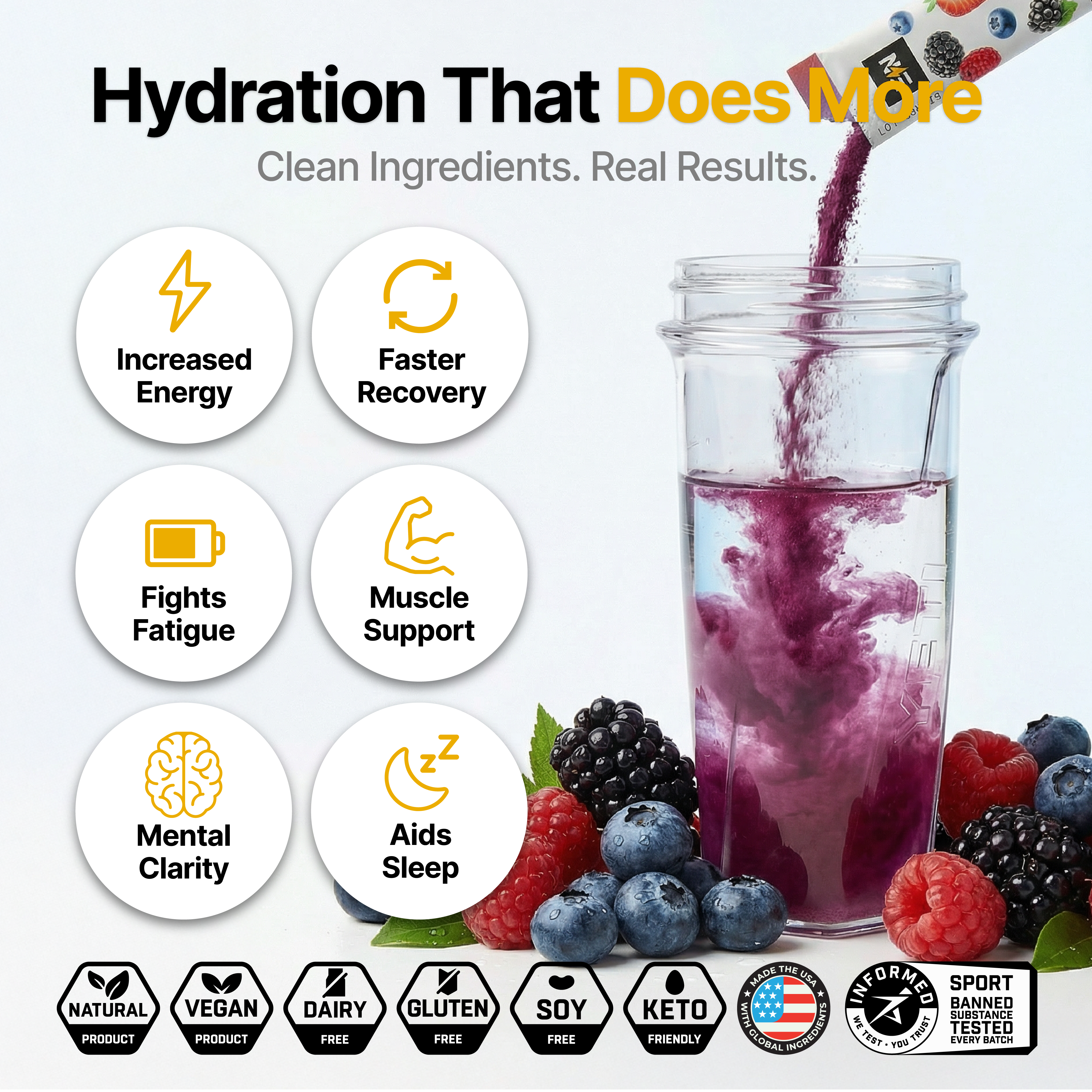 EN Hydration Drink Mix Mixed Berries – Nutrition facts, zero sugar formula #Flavor_Mixed Berries