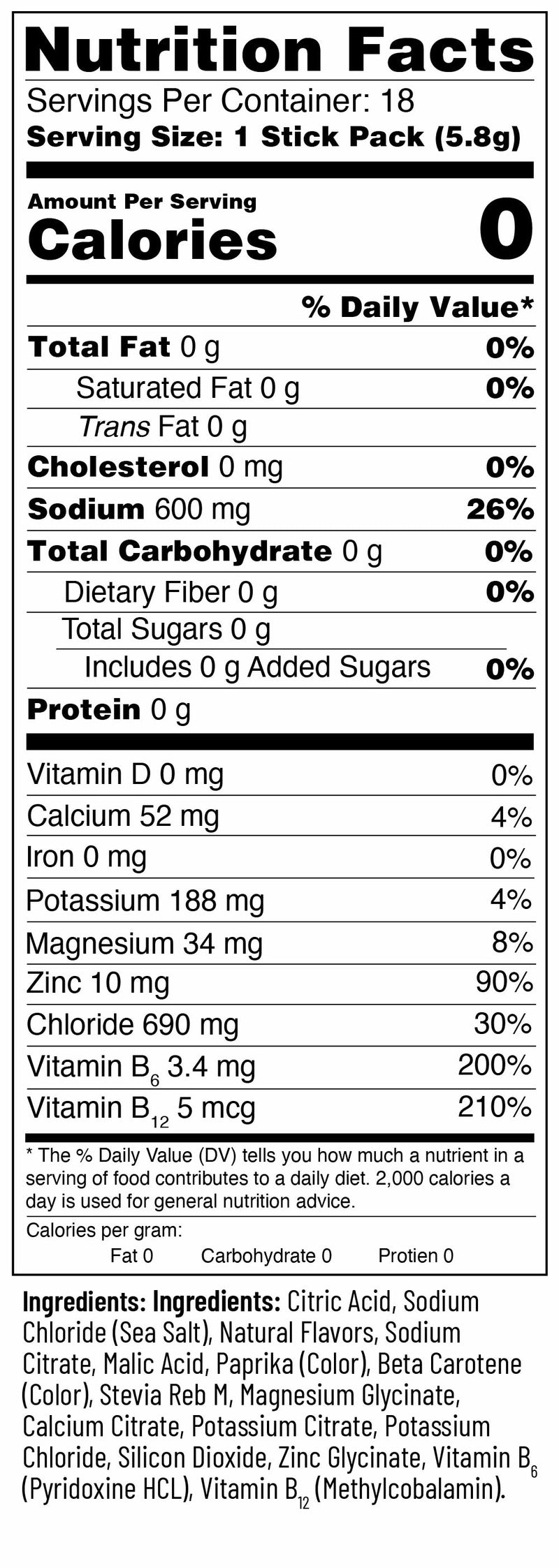 Nutrition Facts for Peach Mango / 18 Sticks | Travel Bag