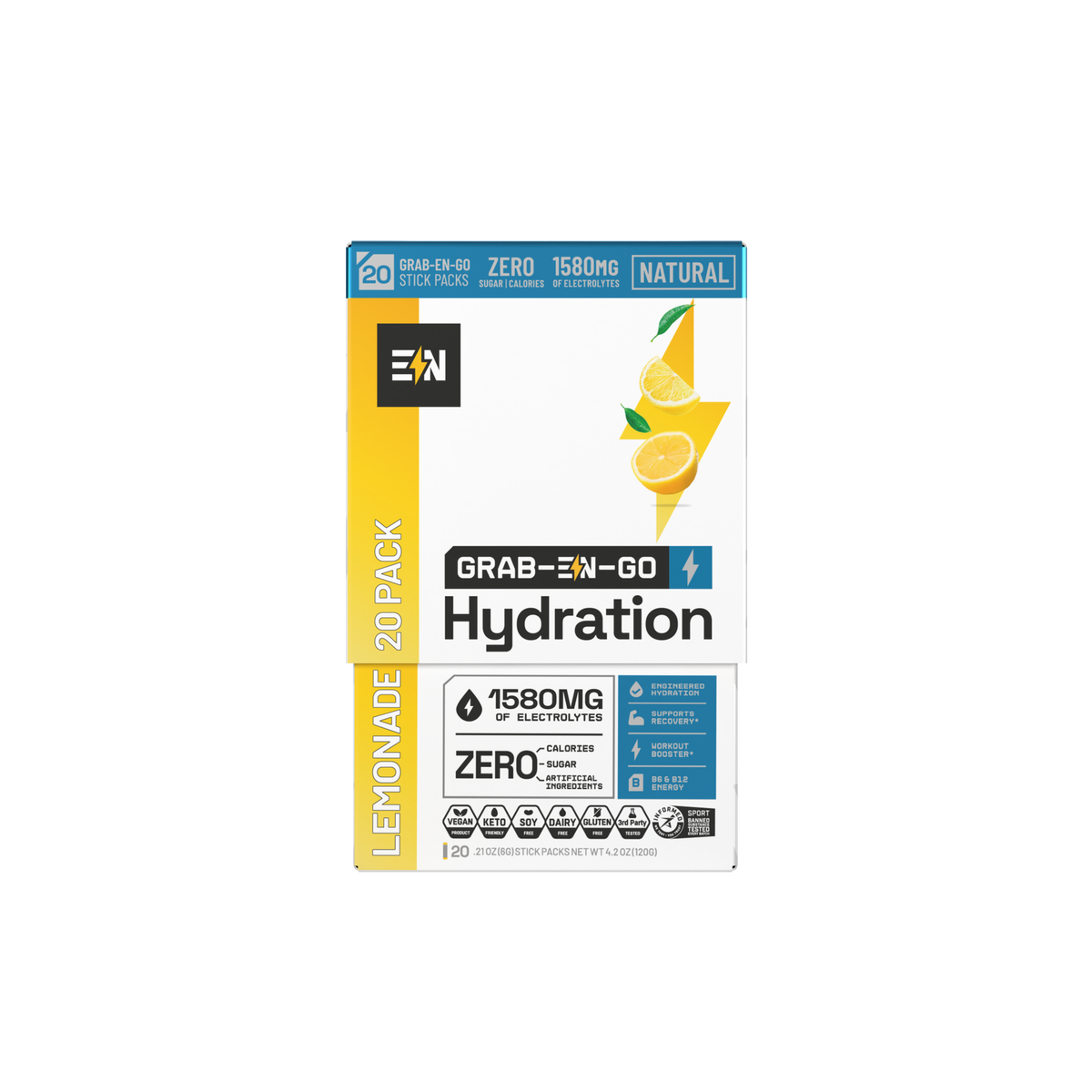 EN Hydration Drink Mix Lemonade – 20-stick Grab-EN-Go display box #Packaging_Display Box Only