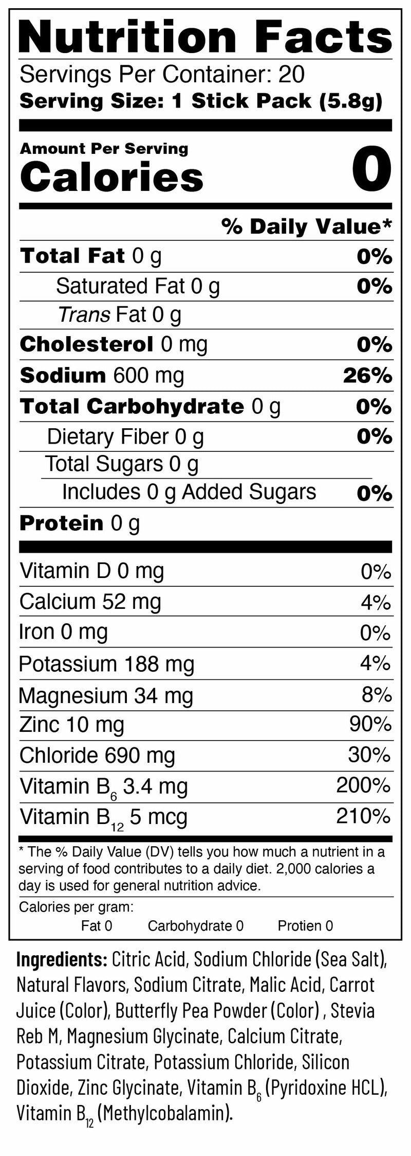 Nutrition Facts for Mixed Berries / 20 Sticks | Display Box
