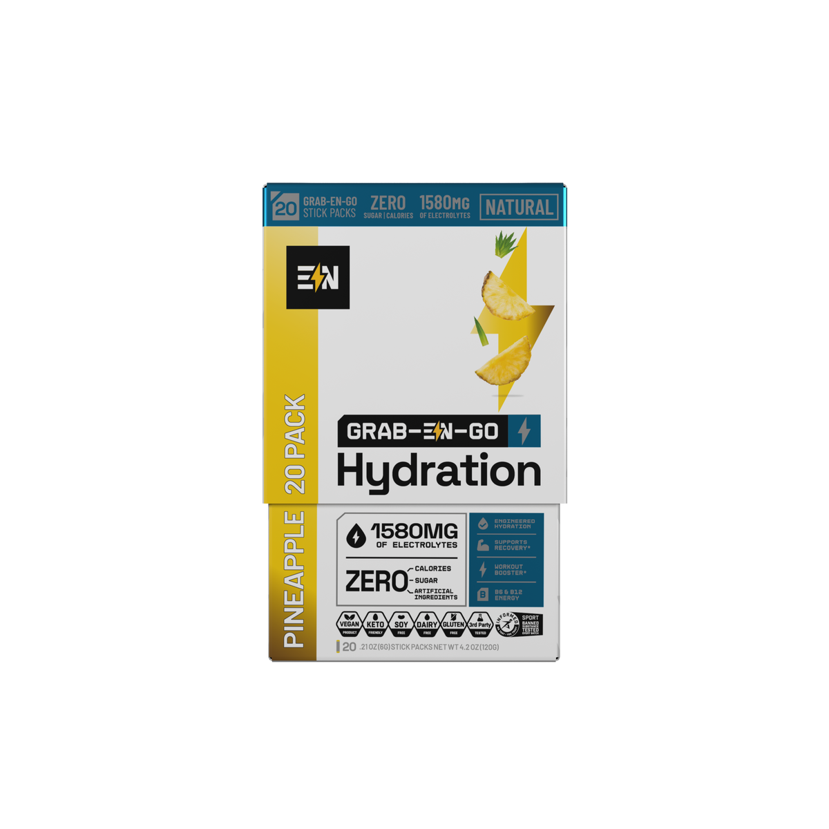 EN Hydration Drink Mix Pineapple – 20-stick Grab-EN-Go display box #Packaging_Display Box Only