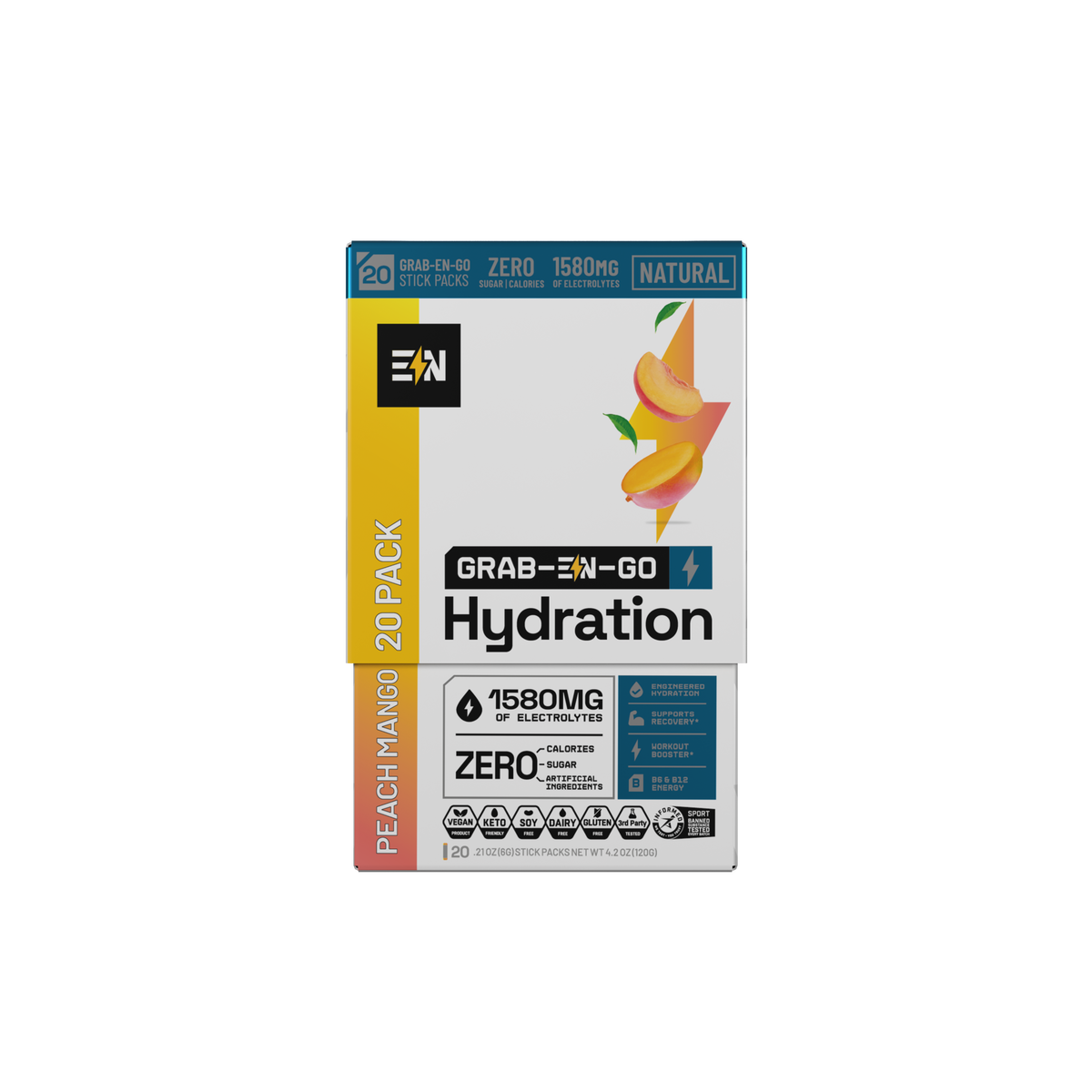 EN Hydration Drink Mix Peach Mango – 20-stick Grab-EN-Go display box #Packaging_Display Box Only